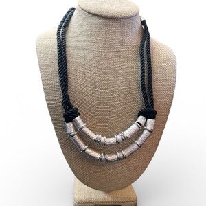 Chico’s Black Rope Silver Toned  Necklace